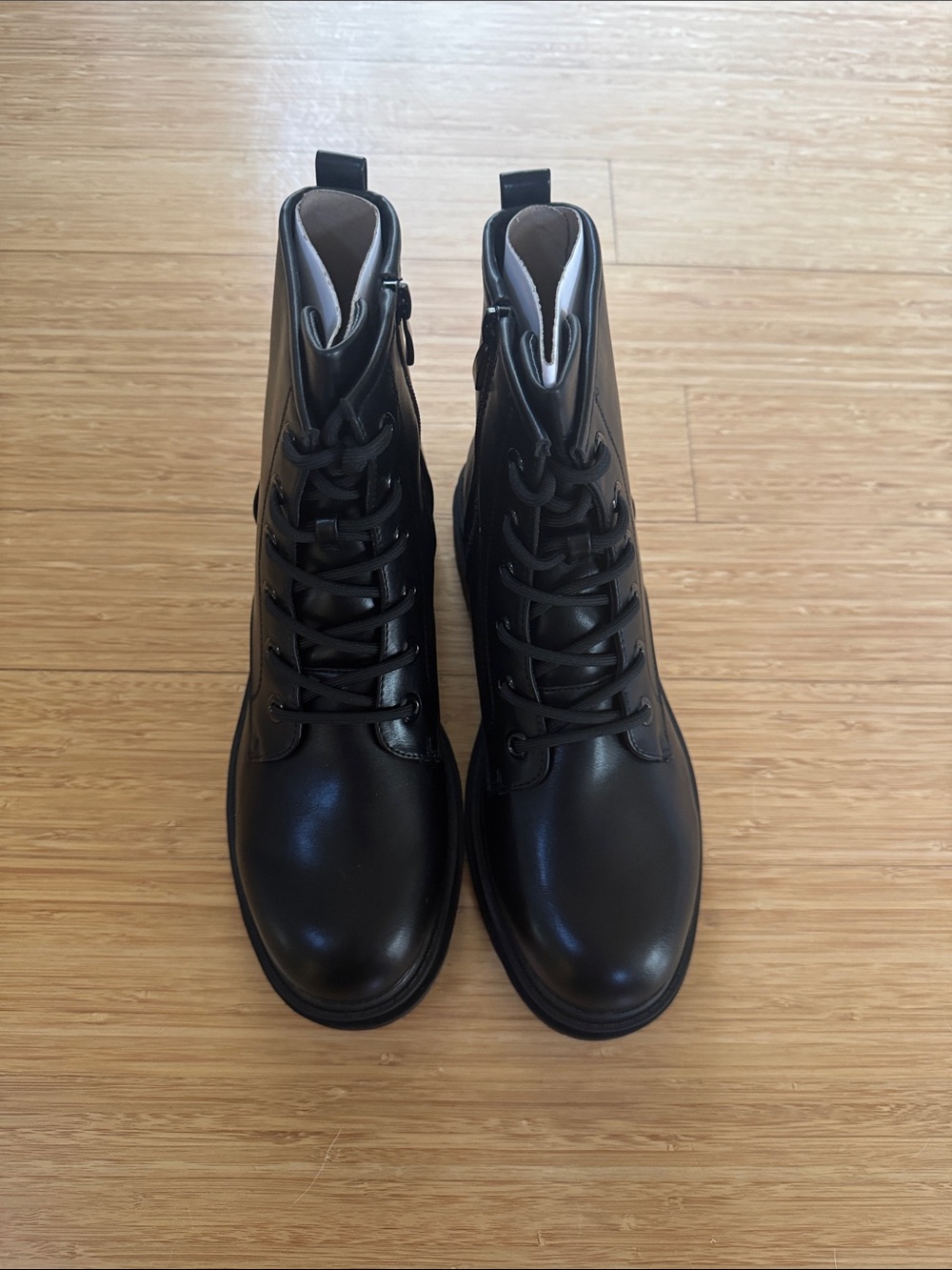 Dream Pairs Black Leather Lace-Up Combat Boots